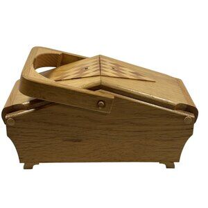 Vintage Erzgebirge Wooden Sewing Box With Inlay Design & Handle